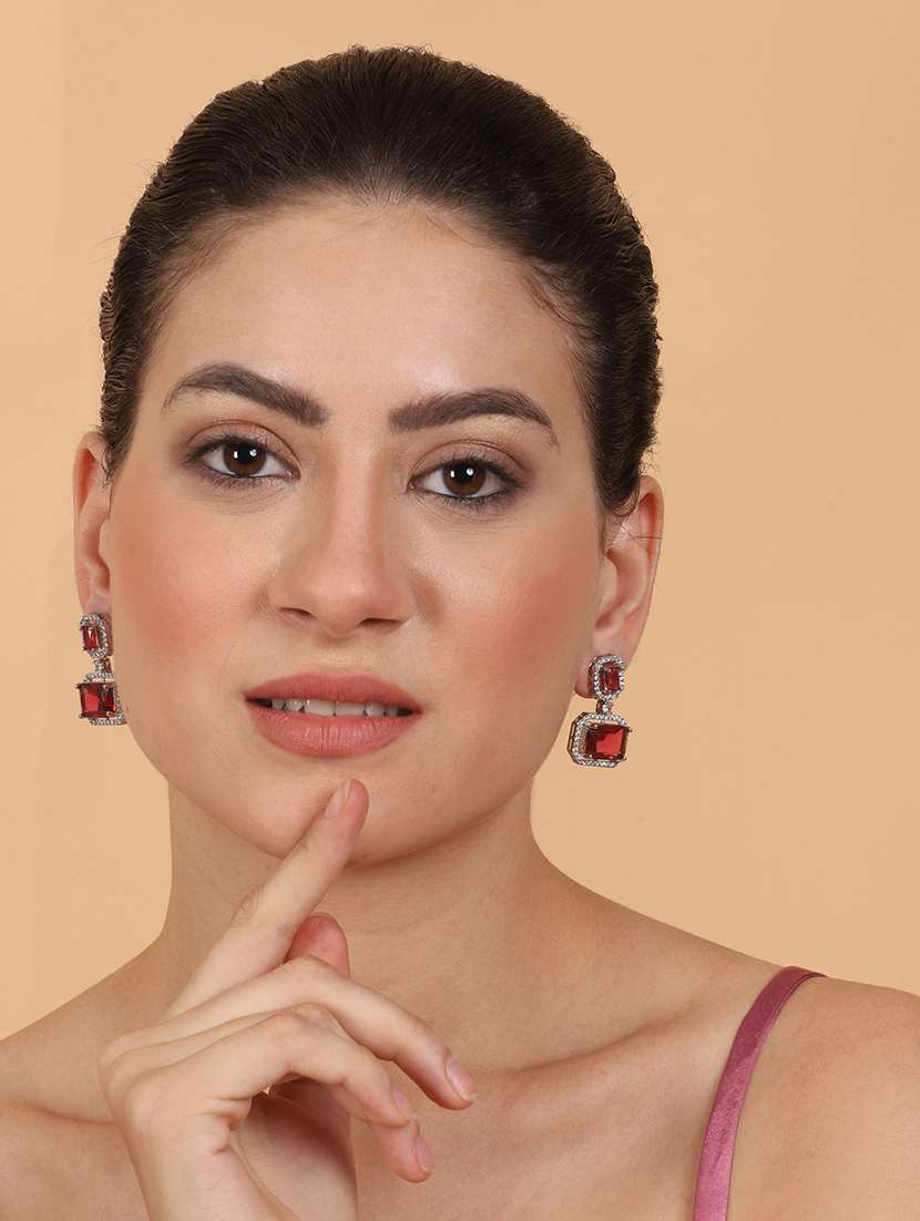 exquisite minimalist look red cz ad statement earrings - 22173801 -  Standard Image - 2