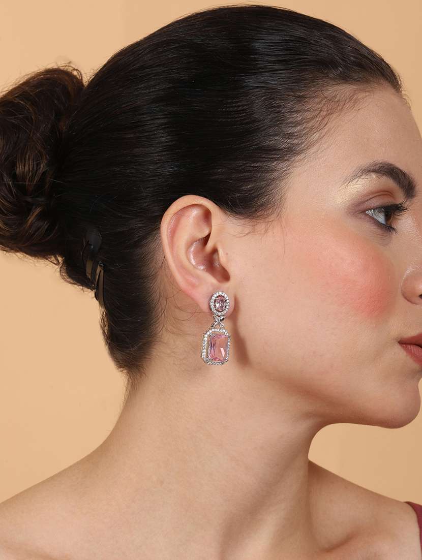 pink drop earrings with crystal detail