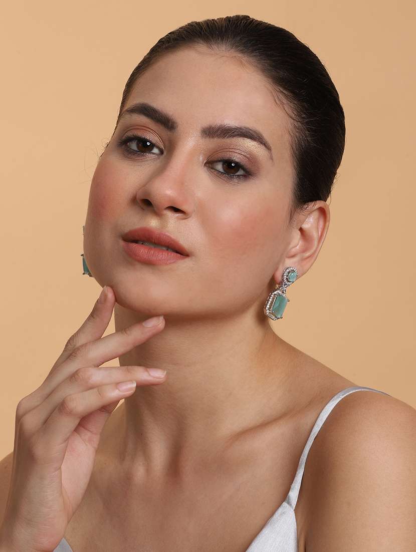 green cz fashion party wear drop earrings - 22173804 -  Standard Image - 2