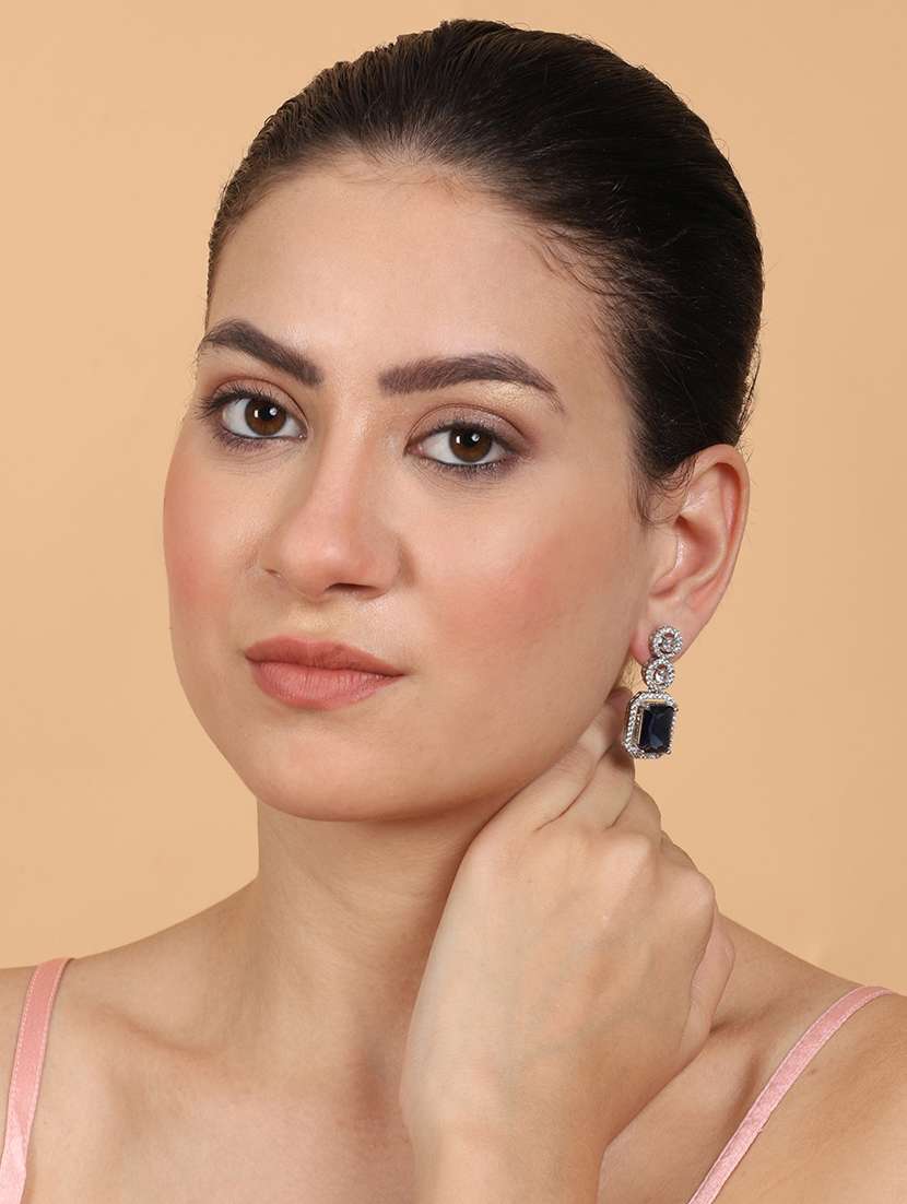 silver plated minimalist blue cz drop earrings - 22173806 -  Standard Image - 2