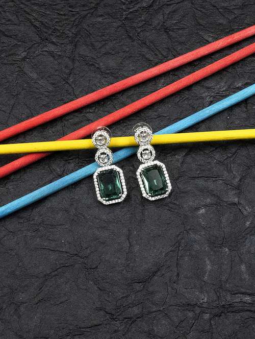 silver plated minimalist crystal green cz drop earrings - 22173807 -  Standard Image - 0