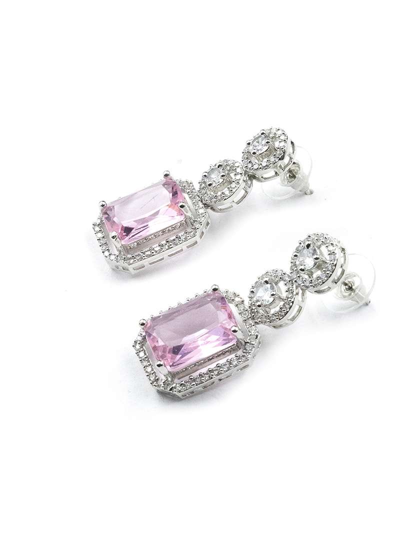 silver plated minimalist crystal pink cz drop earrings - 22173808 -  Standard Image - 2