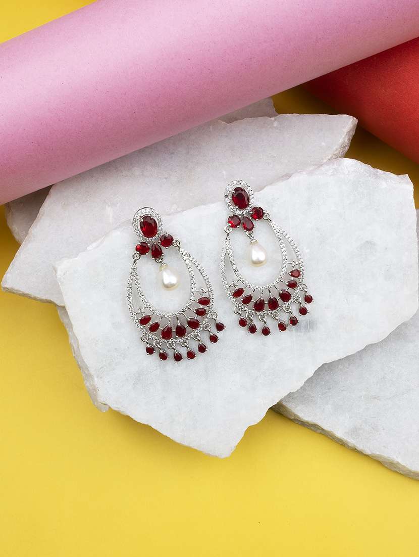 gorgeous red american diamond drop earrings