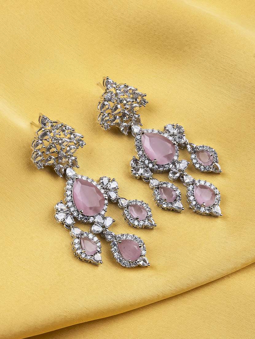 silver-plated luxurious ad pink waterfall earrings