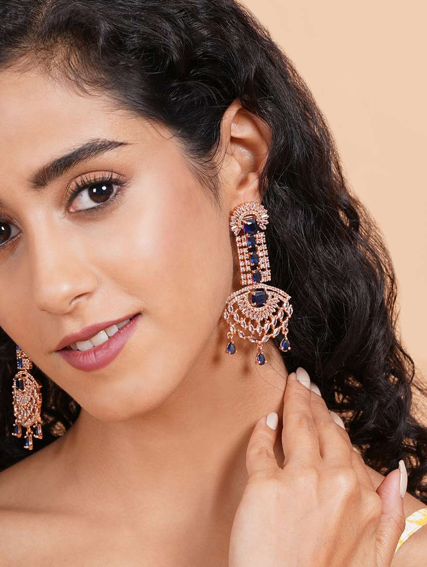 royal rose gold plated big size blue ad cz studded luxury earrings - 22173829 -  Standard Image - 2