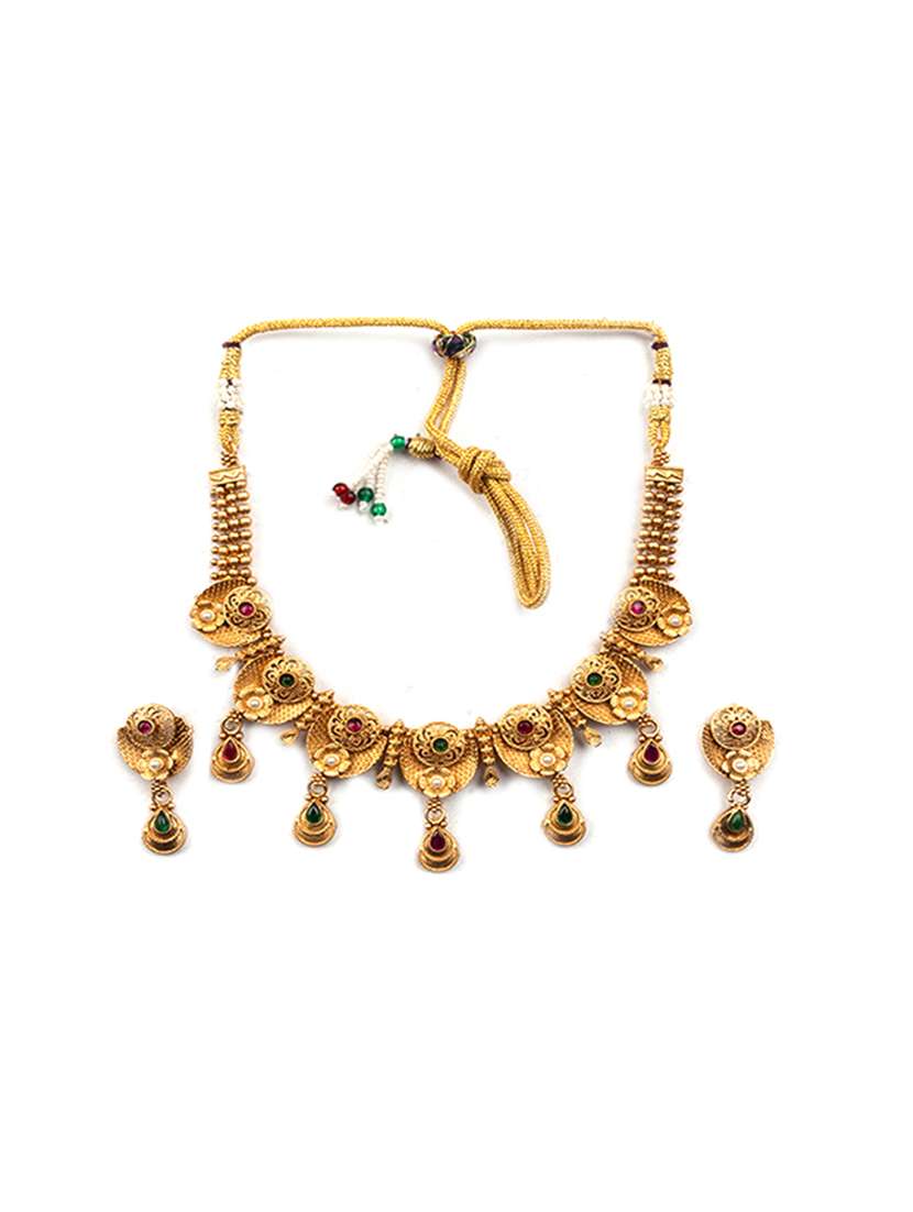 gold plated kempu hydra rajwadi necklace set - 22173833 -  Standard Image - 2