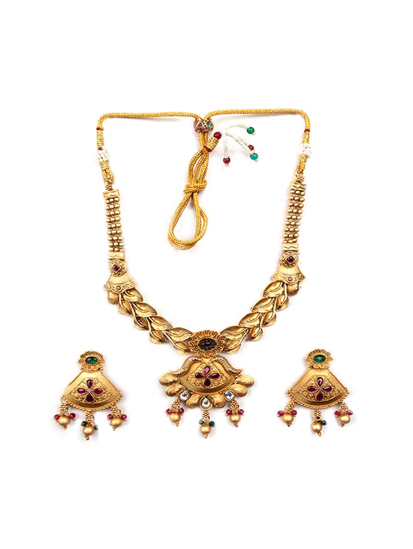 captivating gold plated rajwadi pendant necklace set - 22173836 -  Standard Image - 2