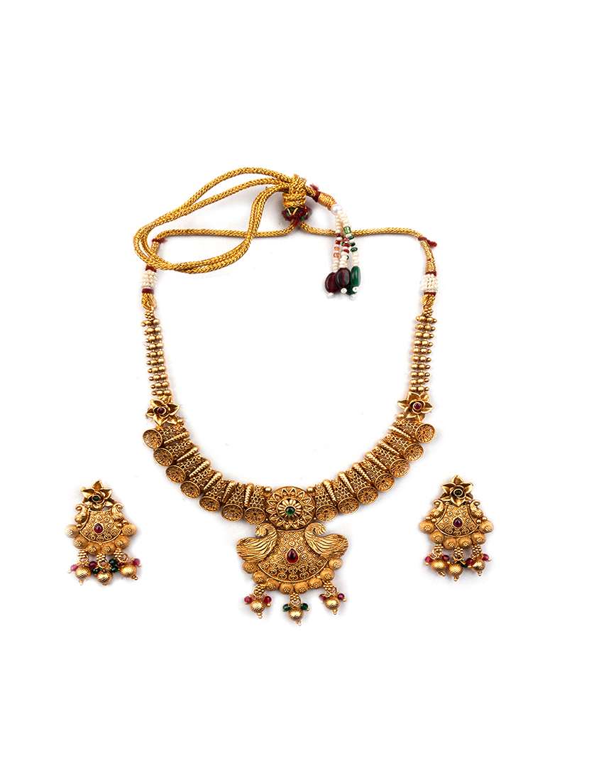 gold plated rajwadi mayuraksh necklace set - 22173838 -  Standard Image - 2
