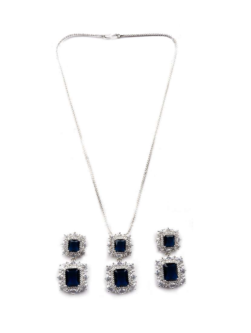 silver plated blue square cz big pendant set - 22173846 -  Standard Image - 2