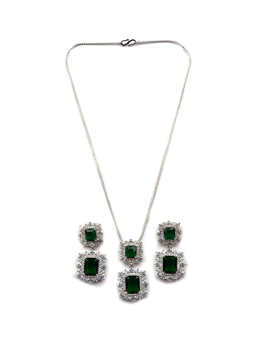 silver plated green square cz big pendant set - 22173847 -  Standard Image - 2