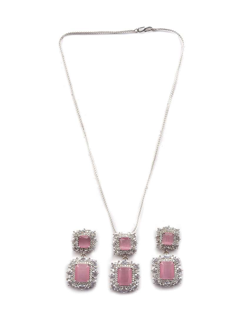 silver plated pink square cz big pendant set - 22173848 -  Standard Image - 2
