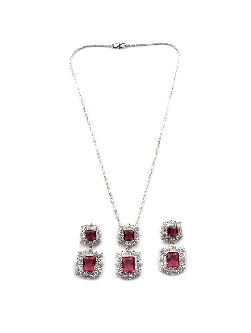silver plated red square cz big pendant set - 22173849 -  Standard Image - 2
