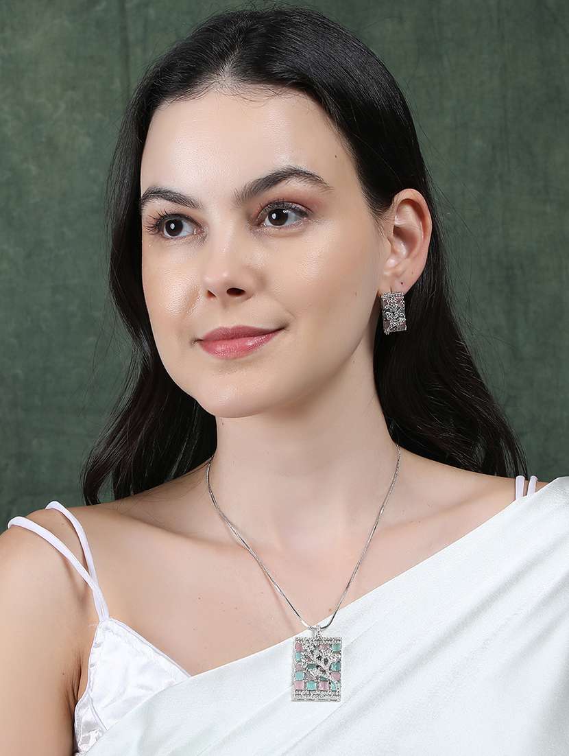 luxurious multicolored ad square pendant with earrings - 22173852 -  Standard Image - 2