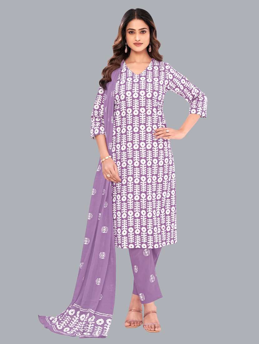 women batik printed three quarter sleeve kurta pant with dupatta set