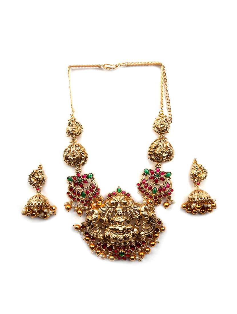 gold plated lakshmi pendant necklace set - 22173871 -  Standard Image - 2
