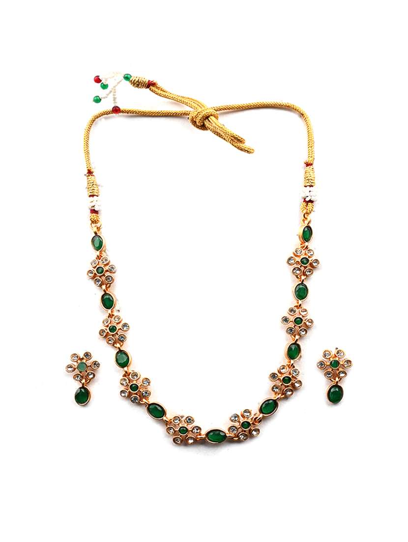 green kemp studded sleek flower necklace set - 22173873 -  Standard Image - 2