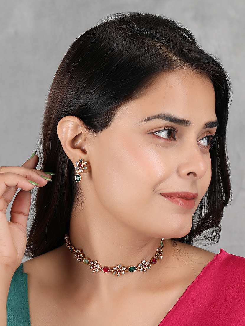 multicolor kemp studded sleek flower necklace set - 22173874 -  Standard Image - 2