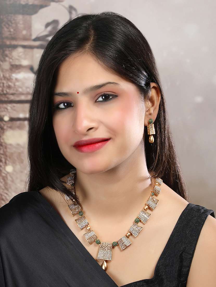 gold plated green embellished jewellery set - 22173879 -  Standard Image - 2