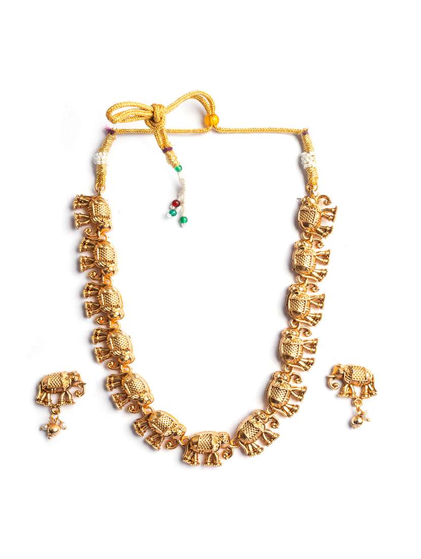 ethnic gold plated elephant motif necklace set - 22173881 -  Standard Image - 2
