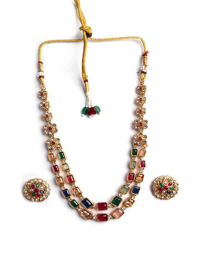 gold plated alloy multi kemp stones necklace - 22173882 -  Standard Image - 2