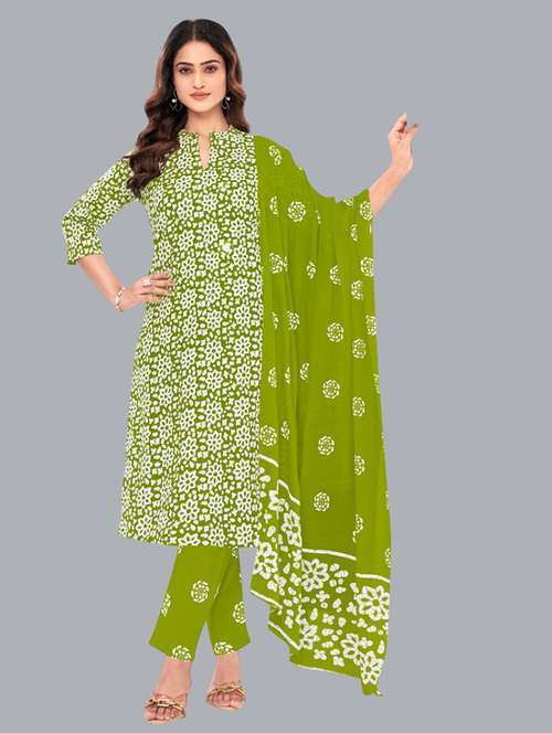women batik printed three quarter sleeve kurta pant with dupatta set - 22173894 -  Standard Image - 0