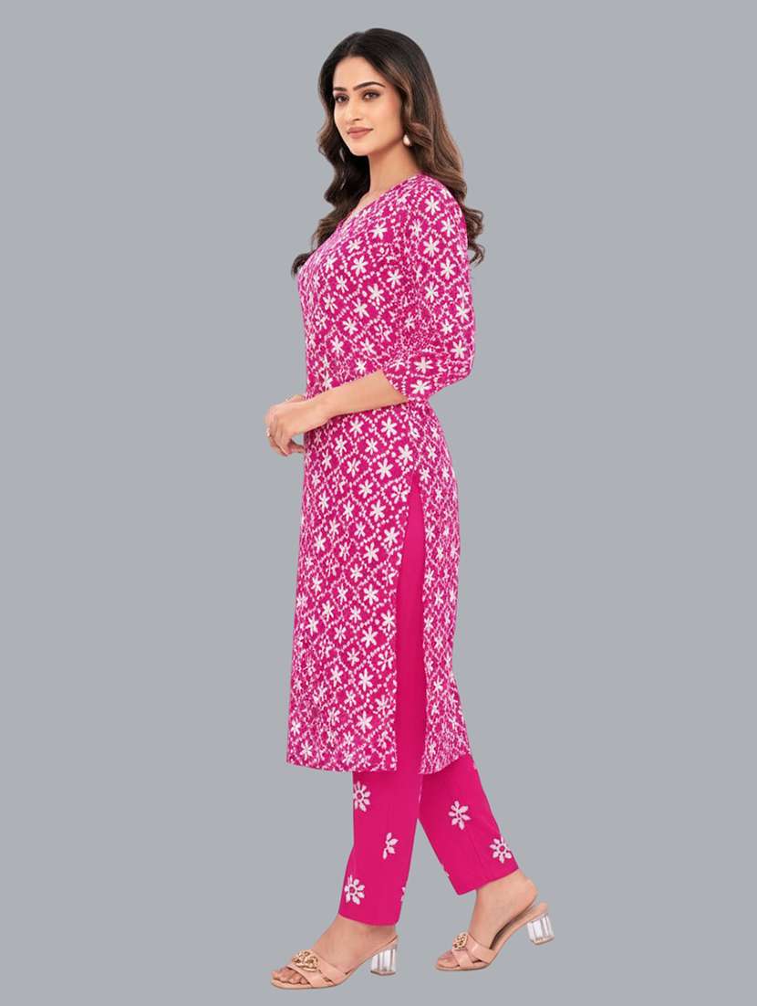 women batik printed three quarter sleeve kurta pant with dupatta set - 22173903 -  Standard Image - 2