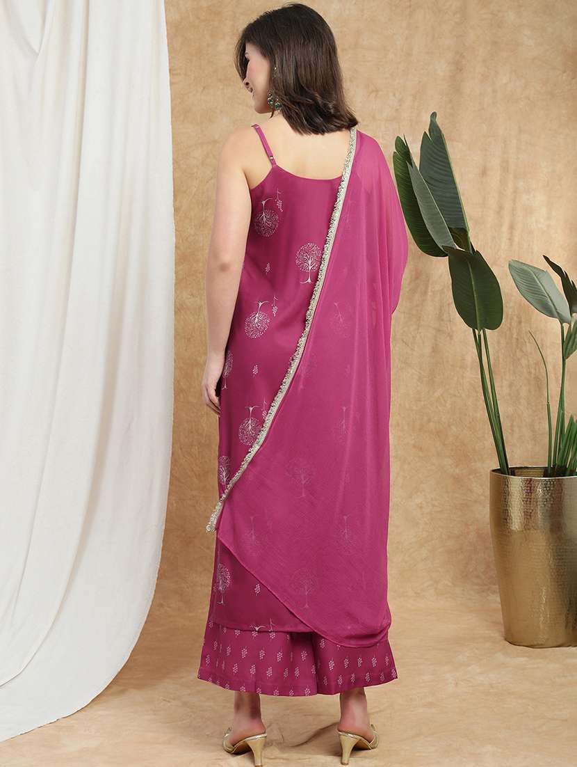 women printed shoulder strap kurta palazzo with dupatta set - 22174008 -  Standard Image - 2