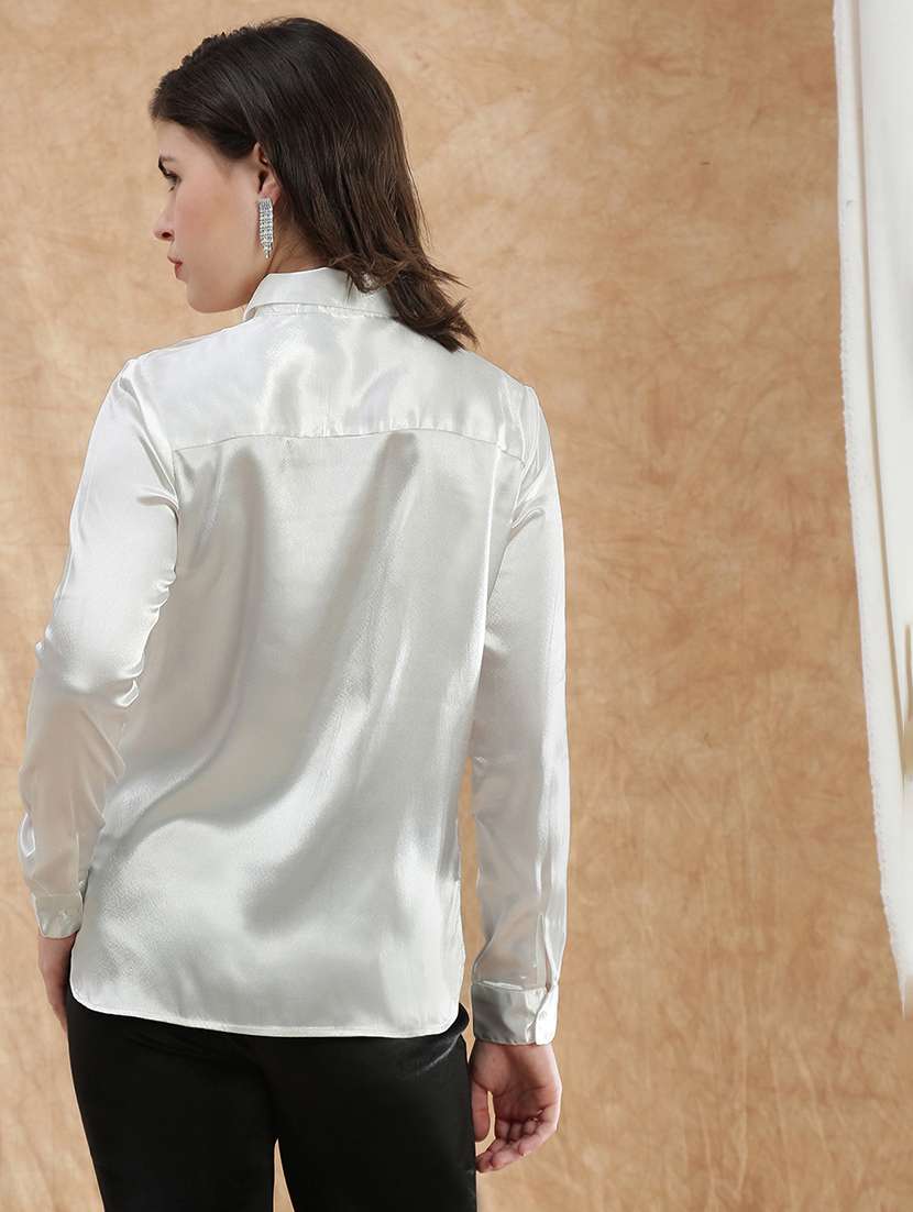 globus women off white embellished spread collar cuffed sleeve satin party shirt - 22174043 -  Standard Image - 2