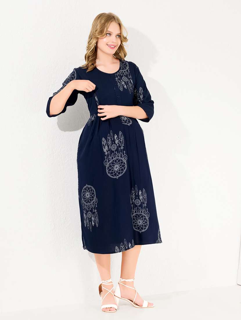 women printed three quarter sleeve maternity wear dress - 22174065 -  Standard Image - 2