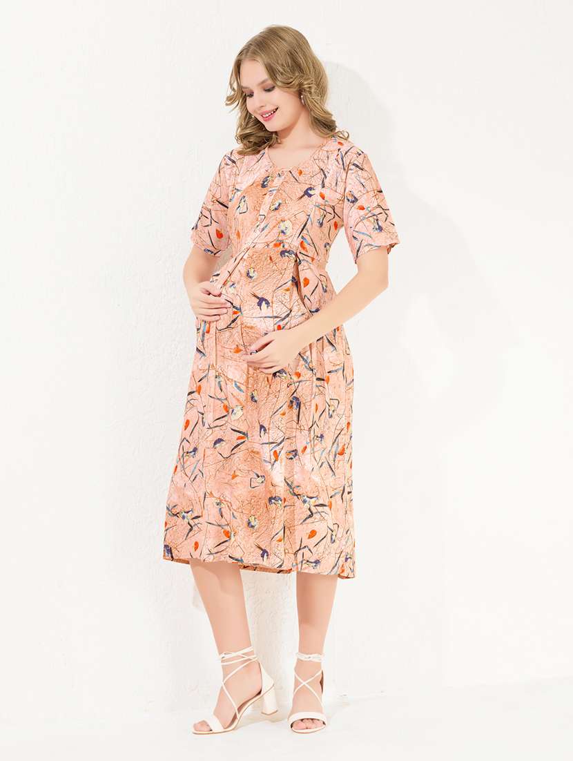 women printed three quarter sleeve maternity wear dress - 22174066 -  Standard Image - 2