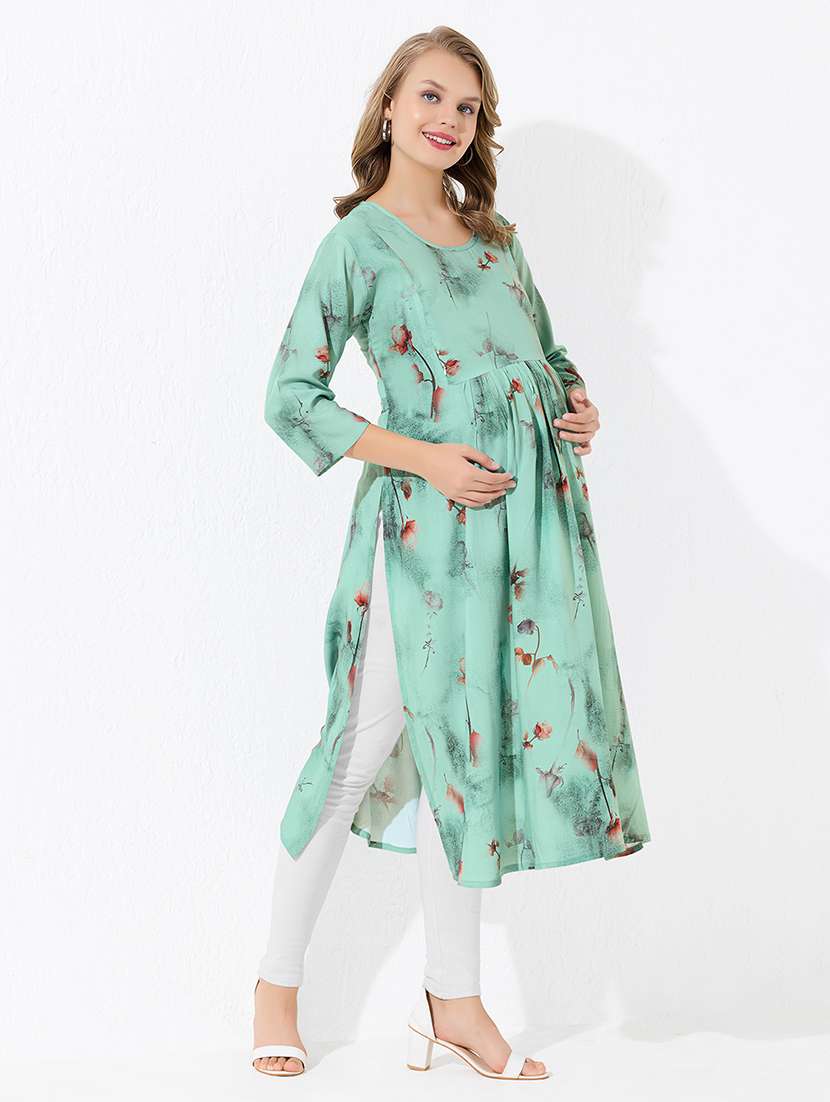 women floral printed three quarter sleeve a-line maternity kurta - 22174074 -  Standard Image - 2