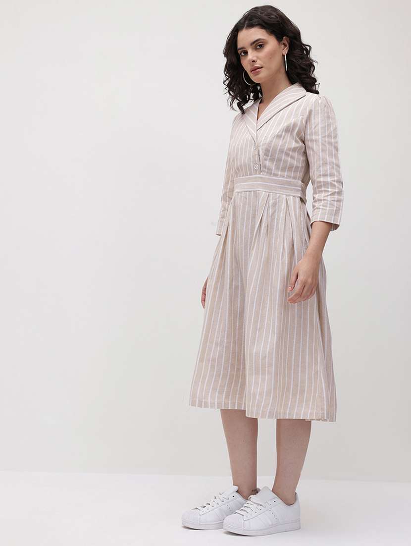 women striped three quarter sleeve a-line dress - 22174085 -  Standard Image - 2