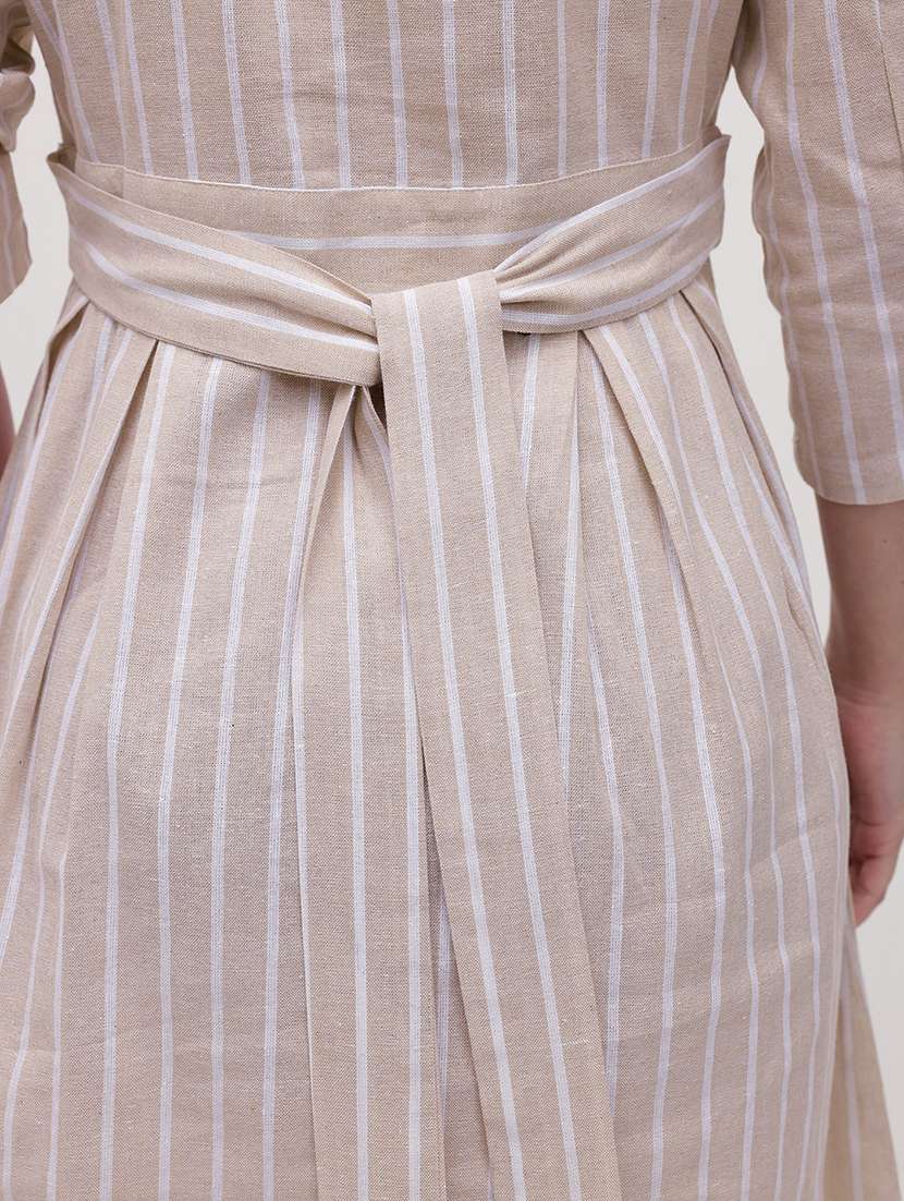 women striped three quarter sleeve a-line dress - 22174085 -  Standard Image - 7