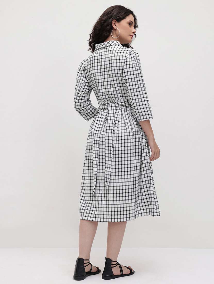 women checkered three quarter sleeve dress - 22174086 -  Standard Image - 2