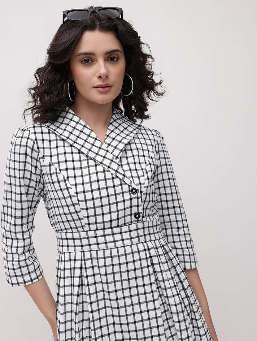 women checkered three quarter sleeve dress - 22174086 -  Standard Image - 7