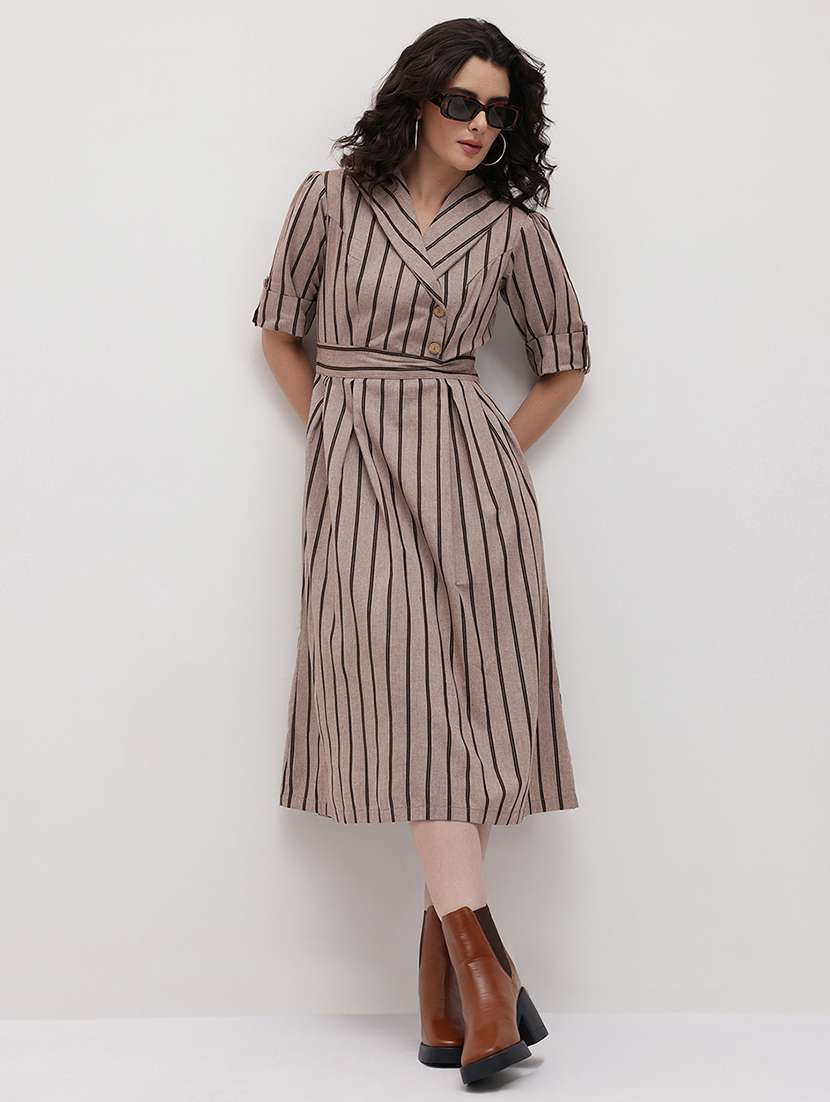 women striped three quarter sleeve dress
