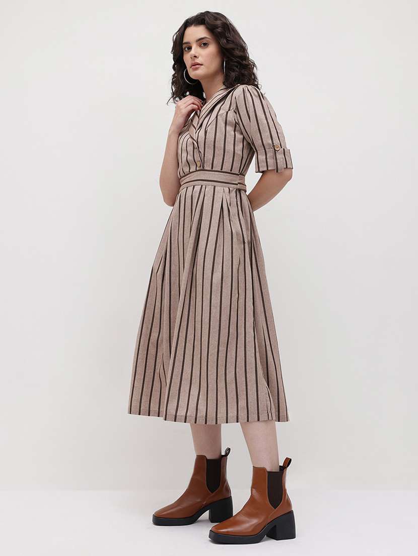 women striped three quarter sleeve dress - 22174088 -  Standard Image - 2