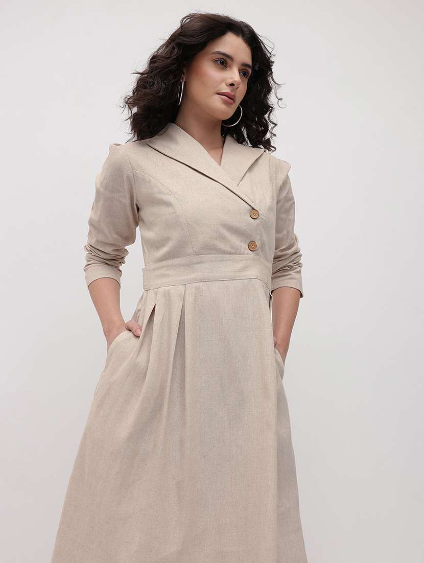 women solid three quarter sleeve dress - 22174092 -  Standard Image - 2