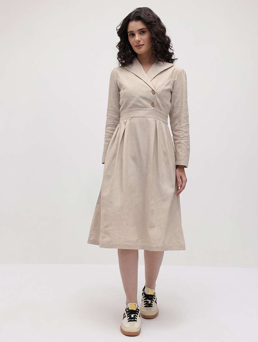 women solid three quarter sleeve dress - 22174092 -  Standard Image - 7