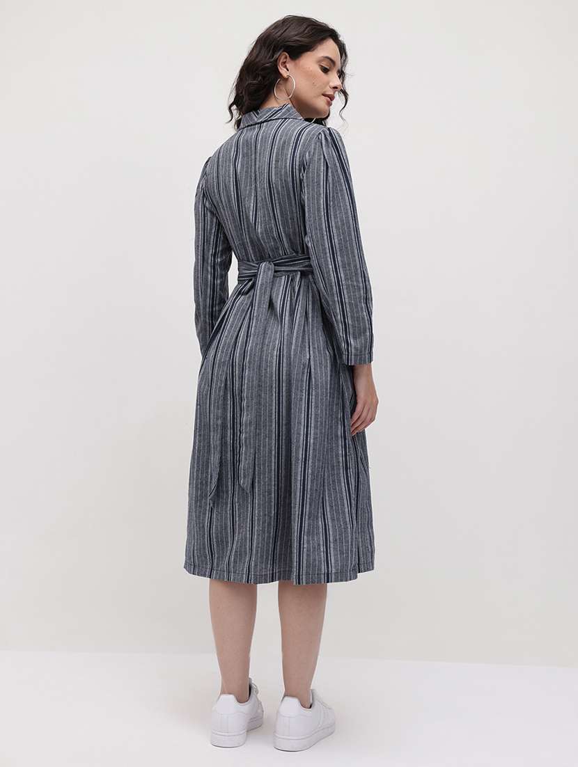 women striped three quarter sleeve dress - 22174093 -  Standard Image - 2