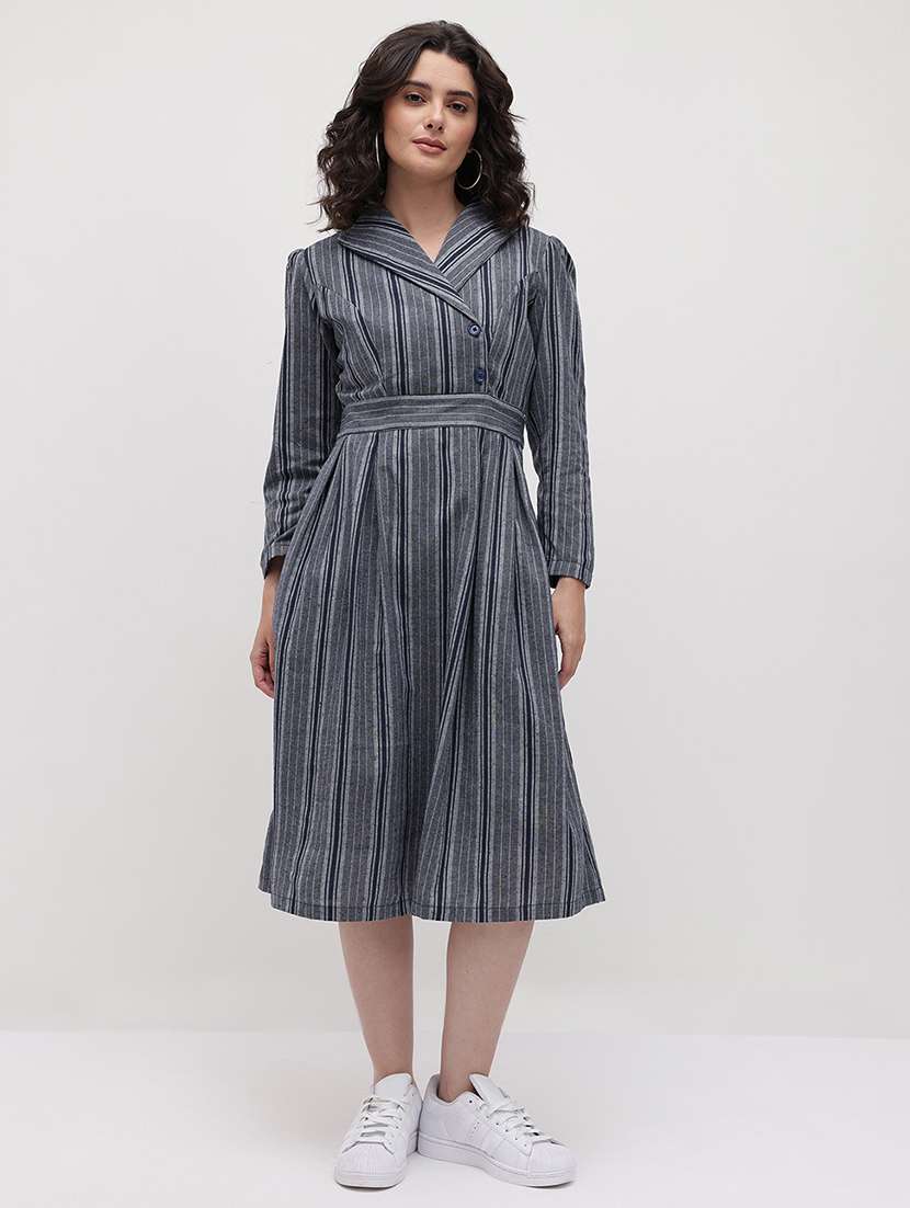 women striped three quarter sleeve dress - 22174093 -  Standard Image - 7