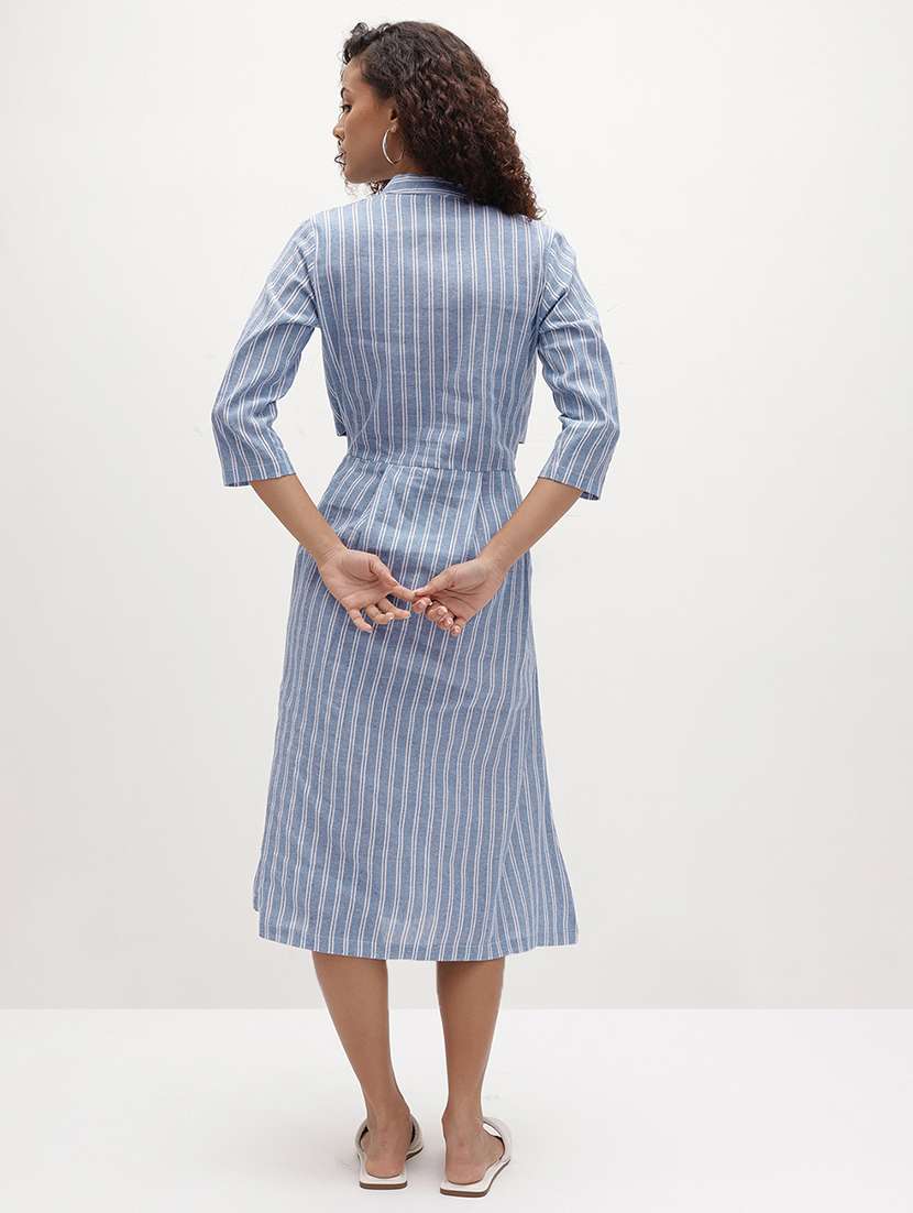 women striped three quarter sleeve dress - 22174094 -  Standard Image - 2