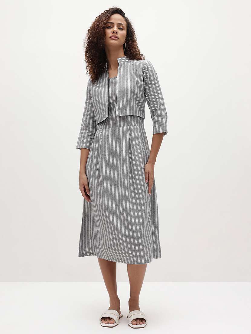 women striped three quarter sleeve dress