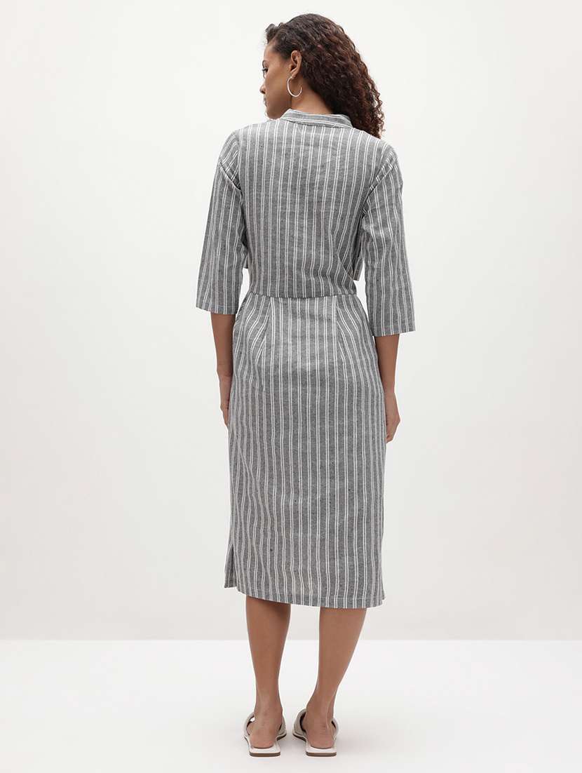 women striped three quarter sleeve dress - 22174095 -  Standard Image - 2