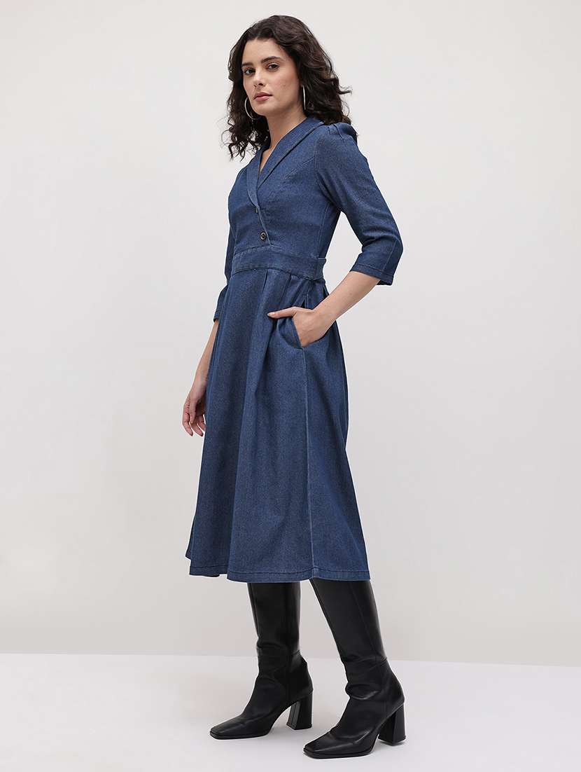 women solid three quarter sleeve dress - 22174099 -  Standard Image - 2