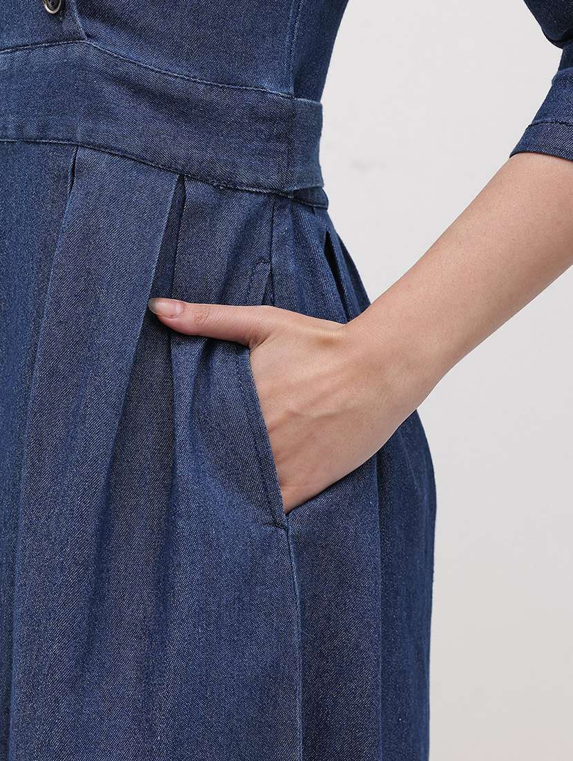 women solid three quarter sleeve dress - 22174099 -  Standard Image - 7