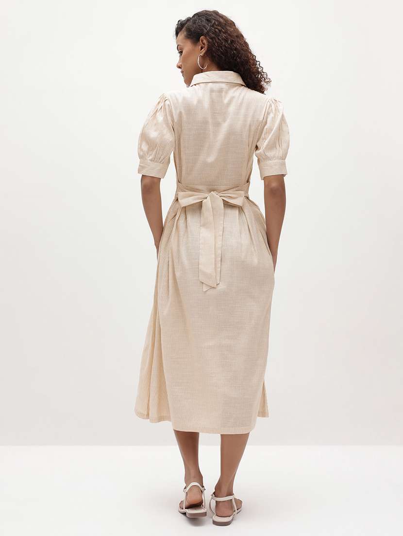 women solid collared puff sleeve shirt dress - 22174102 -  Standard Image - 2