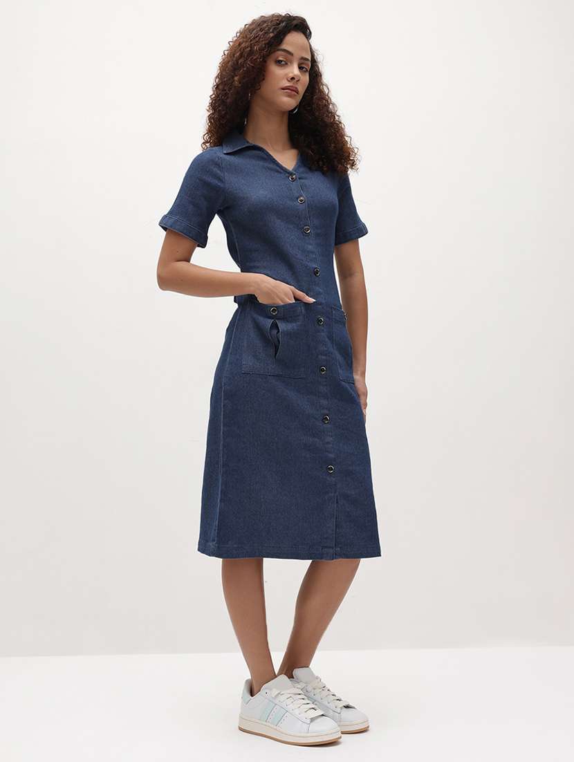 women solid collared short sleeve shirt dress - 22174103 -  Standard Image - 2