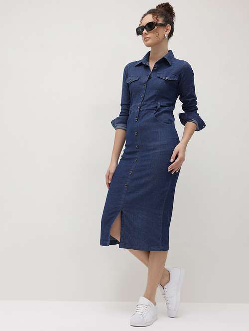 women solid collared long sleeve shirt dress - 22174104 -  Standard Image - 0