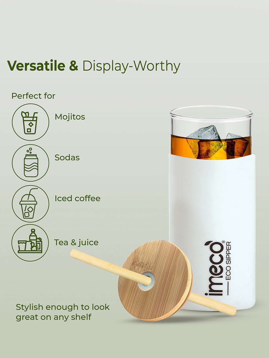 imeco eco-sipper borosilicate glass sipper with bamboo straw 450 ml - peach - 22174106 -  Standard Image - 2